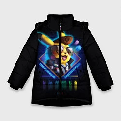 Куртка зимняя для девочки Retro Pikachu, цвет: 3D-черный