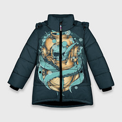 Куртка зимняя для девочки Осьминог в акваланге, цвет: 3D-черный
