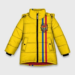 Куртка зимняя для девочки Молдавия: лента с гербом, цвет: 3D-красный
