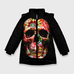 Куртка зимняя для девочки Расписной череп, цвет: 3D-черный