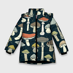 Куртка зимняя для девочки Грибной лес, цвет: 3D-черный