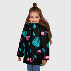 Куртка зимняя для девочки Ночные фламинго, цвет: 3D-черный — фото 2