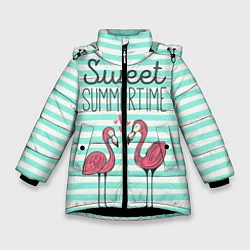 Куртка зимняя для девочки Sweet Summer Flamingo, цвет: 3D-черный