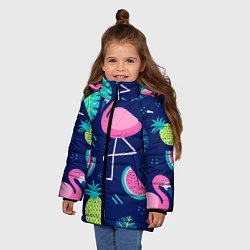 Куртка зимняя для девочки Фруктовый фламинго, цвет: 3D-черный — фото 2