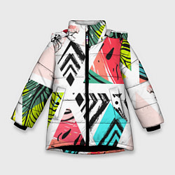 Куртка зимняя для девочки Тропическое ассорти, цвет: 3D-черный