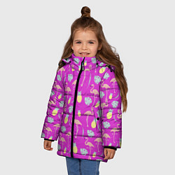 Куртка зимняя для девочки Тропическое наслаждение, цвет: 3D-черный — фото 2