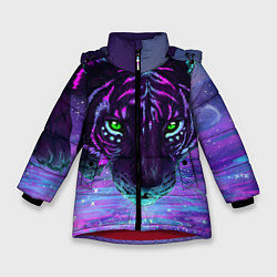 Куртка зимняя для девочки Неоновый тигр, цвет: 3D-красный