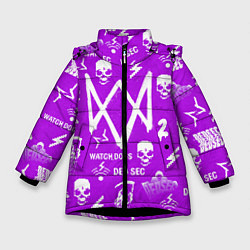 Куртка зимняя для девочки Watch Dogs 2: Violet Pattern, цвет: 3D-черный