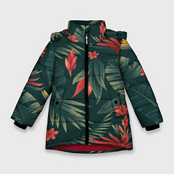 Куртка зимняя для девочки Зеленые тропики, цвет: 3D-красный