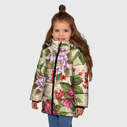 Куртка зимняя для девочки Цветочный мотив, цвет: 3D-черный — фото 2