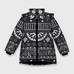 Куртка зимняя для девочки Этнический узор, цвет: 3D-черный