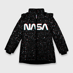 Куртка зимняя для девочки NASA: Space Glitch, цвет: 3D-черный