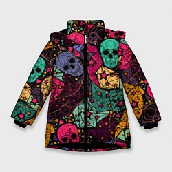 Куртка зимняя для девочки Маскарад черепов, цвет: 3D-черный