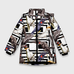 Куртка зимняя для девочки Попугаи Какаду, цвет: 3D-черный