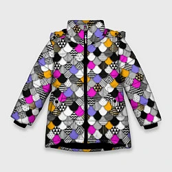 Куртка зимняя для девочки Цветная чешуя, цвет: 3D-черный