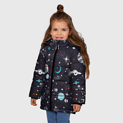 Куртка зимняя для девочки Загадочный космос, цвет: 3D-черный — фото 2