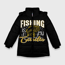 Куртка зимняя для девочки Fishing is my Cardio, цвет: 3D-черный