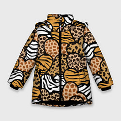 Зимняя куртка для девочки Сердца из шкур африканских животных
