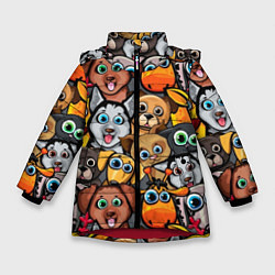 Куртка зимняя для девочки Веселые собаки, цвет: 3D-красный