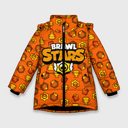 Куртка зимняя для девочки Brawl Stars: Orange Team, цвет: 3D-черный