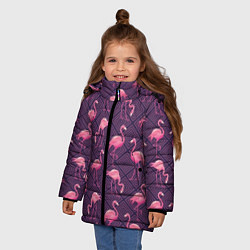 Куртка зимняя для девочки Фиолетовые фламинго, цвет: 3D-красный — фото 2