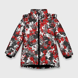 Куртка зимняя для девочки Камуфляж с буквами F C S M, цвет: 3D-черный