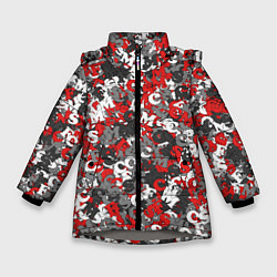 Куртка зимняя для девочки Камуфляж с буквами F C S M, цвет: 3D-светло-серый