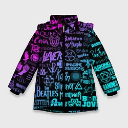Куртка зимняя для девочки ЛОГОТИПЫ РОК ГРУПП, цвет: 3D-черный