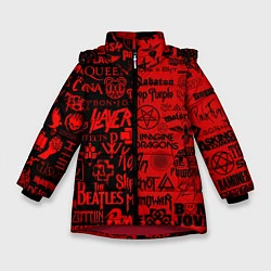 Куртка зимняя для девочки ЛОГОТИПЫ РОК ГРУПП, цвет: 3D-красный