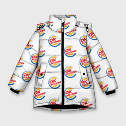 Куртка зимняя для девочки OK boomer logo, цвет: 3D-черный
