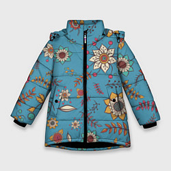 Куртка зимняя для девочки Цветочный рай узор, цвет: 3D-черный