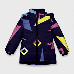 Куртка зимняя для девочки Танец геометрии, цвет: 3D-черный