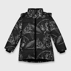 Куртка зимняя для девочки Кони, цвет: 3D-черный