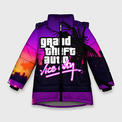 Куртка зимняя для девочки GTA:VICE CITY, цвет: 3D-светло-серый