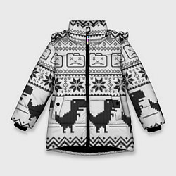 Куртка зимняя для девочки Свитер с T-rex'ами, цвет: 3D-черный