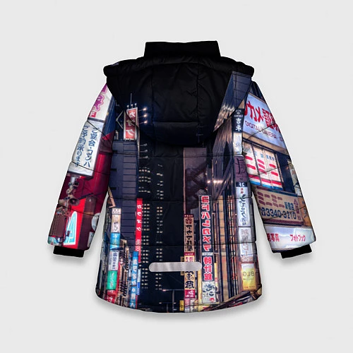 Зимняя куртка для девочки Ночной Токио / 3D-Красный – фото 2