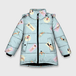 Куртка зимняя для девочки Пляжный сезон, цвет: 3D-черный