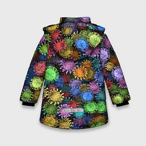 Зимняя куртка для девочки Разноцветные вирусы / 3D-Красный – фото 2