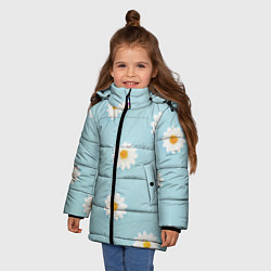 Куртка зимняя для девочки Узор с ромашками, цвет: 3D-черный — фото 2