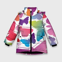 Куртка зимняя для девочки Разноцветные бабочки, цвет: 3D-черный