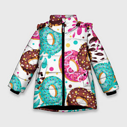 Куртка зимняя для девочки Любитель пончиков, цвет: 3D-черный