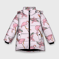 Куртка зимняя для девочки Розовый фламинго, цвет: 3D-черный