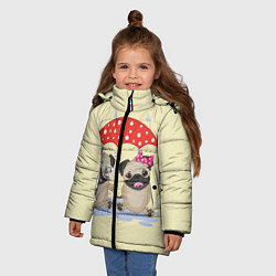 Куртка зимняя для девочки Влюбленные мопсы, цвет: 3D-черный — фото 2