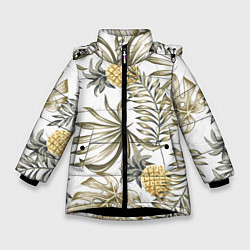 Куртка зимняя для девочки Тропики хаки, цвет: 3D-черный