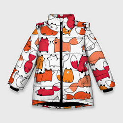 Куртка зимняя для девочки Милые лисы, цвет: 3D-черный
