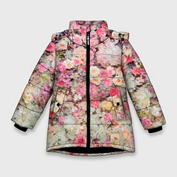 Куртка зимняя для девочки Цветочное поле, цвет: 3D-черный