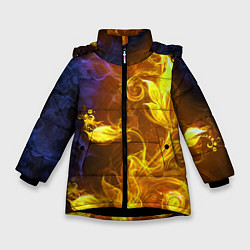 Куртка зимняя для девочки Огненный цветок, цвет: 3D-черный