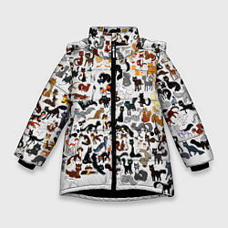 Куртка зимняя для девочки Котики, цвет: 3D-черный