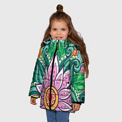 Куртка зимняя для девочки Цветок дудлинг линии лето, цвет: 3D-черный — фото 2