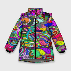 Зимняя куртка для девочки Дудлы узор разноцветный хиппи